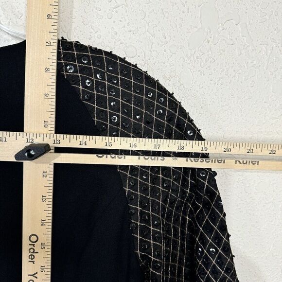 Vtg Morgan Matisse Black Long Cocktail Dress Long Sleeve Bling Side Slit Size 8 - Picture 8 of 11